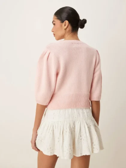 Crew neck cardigan puff sleeve
